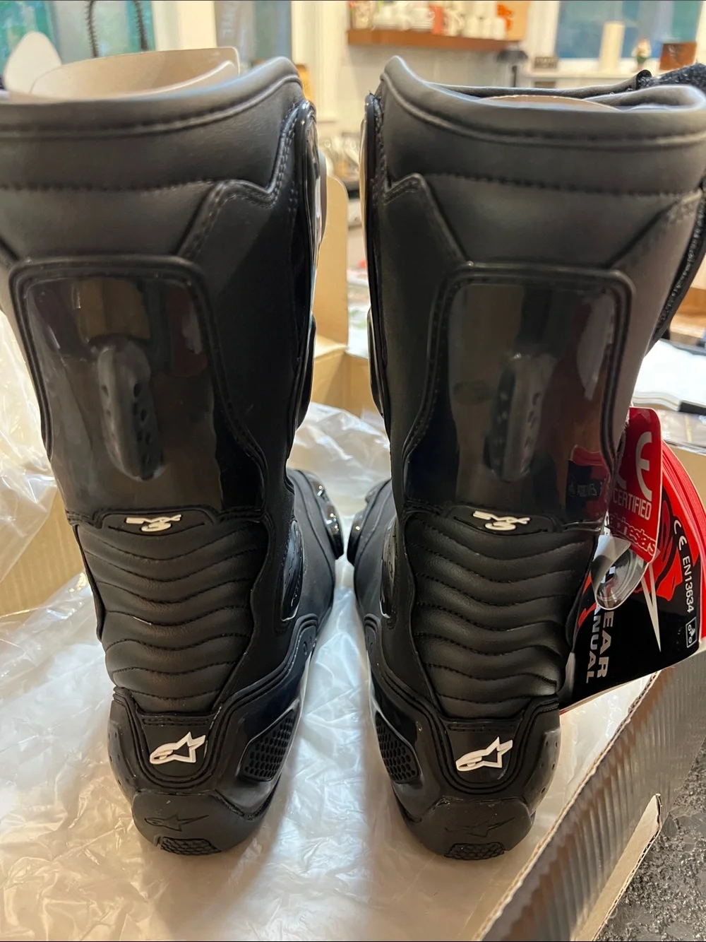 Alpinestars Black Motorcycle Racing Boots with White Logo